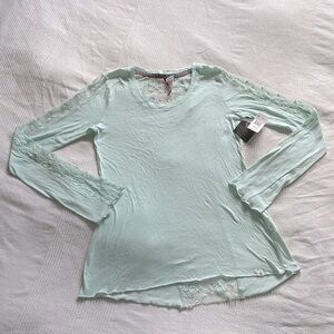 ELEMENT Mint Green Lace Detail Long Sleeve T-Shirt Size Medium NWT